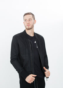 Broken Leather Bomber in Black